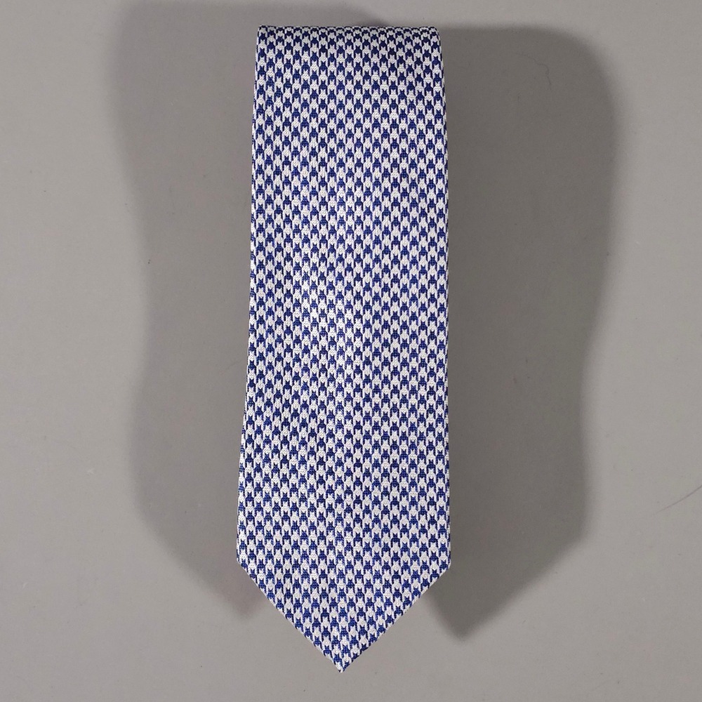 Charles Tyrwhitt Tie Mens OS Blue White Houndstooth 100% Silk Business Formal